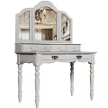 Elegant White Dressing Table With Arched Mirror Multiple Drawers And Carved Legs 3d model