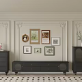 Classic Black TV Stand With Drawers Decorative Frames And Wall Panels