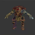 Detailed Mechanical Armored Game Movie Character With Brown Green Armor And Sci Fi Design