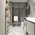 Modern Neat Bathroom With Large Capacity Storage Cabinet And Marble Texture Tile Interior Design