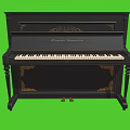 Elegant Black Upright Piano With Ornate Carvings On Green Background