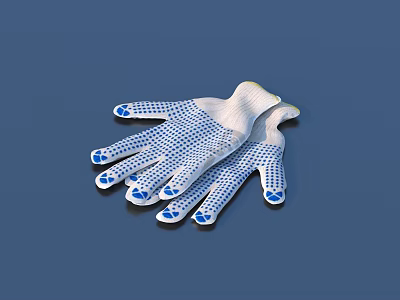 White Knit Work Gloves With Blue Dots For Anti Slip Protection 3d model