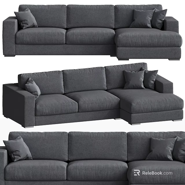 Modern Grey Fabric Sectional Sofa With Comfortable Seating And Decorative Pillows 3d model