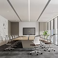 Modern Conference Room With Long Meeting Table Office Chairs Whiteboard Wall And Large Windows