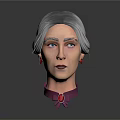 Woman with Gray Hair Updo Red Earrings Purple Turtleneck and Red Necklace 3D Portrait