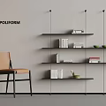 Poliform Modern Interior With Black Metal Shelves Books Decorations And Brown Chair