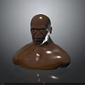 Realistic 3D Male Character Bust Sculpture With Bald Head Muscular Chest And Shiny Surface Reflection