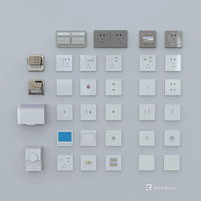 Various Modern Switch Panels With Different Styles And Designs For Home Electrical Use 3d model