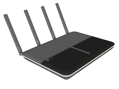 High Performance Wireless Router With Four Antennas And Black Textured Body 3d model