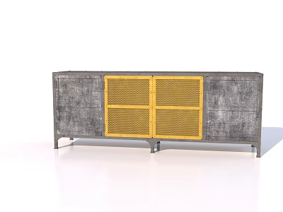 Modern Gray TV Stand With Yellow Woven Doors And Metal Legs Design 3d model