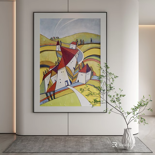 Vibrant Abstract Painting Wall Art With Bold Colors And Dynamic Lines For Home Decor 3d model 