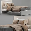Modern Double Bed With Upholstered Headboard Brown Quilt And Decorative Pillows