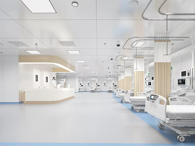 Modern Hospital Outpatient Ward Interior With Medical Beds And Equipment 3d model