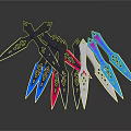 Colorful Throwing Knives With Blue Pink White Blades And Hollow Out Patterns