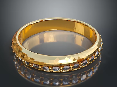 Luxury Gold Ring With Geometric Cut Design And Shiny Gemstone Accents 3d model