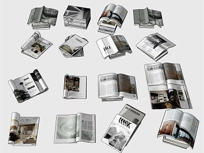 Open Magazines And Books With Interior Design Pages Articles And 3d model