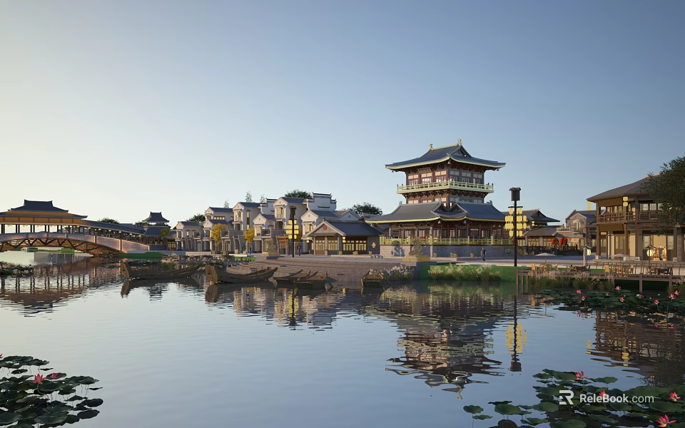 Ancient Architectural Complex By Water With Reflections 3d model 