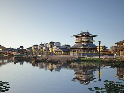 Ancient Architectural Complex By Water With Reflections 3d model