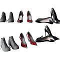 Various Style Shoes Including Sneakers And High Heels In Gray Red Black Colors