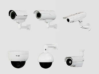 White Surveillance Cameras Different Models Dome And Bullet Types For Security 3d model