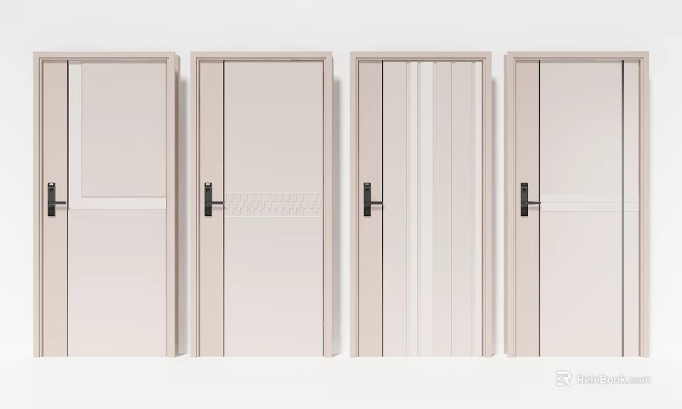 Modern Light Colored Security Door Designs With Various Panel Patterns And Handles 3d model