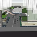 Modern Feature Wall in Urban Landscape with Pedestrians Trees and Surrounding Buildings