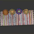 Colorful Striped Woven Scarf with Tassels and Decorative Circular Accents
