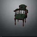 Traditional Carved Wooden Chair With Red Frame Green Upholstery And Ornate Details