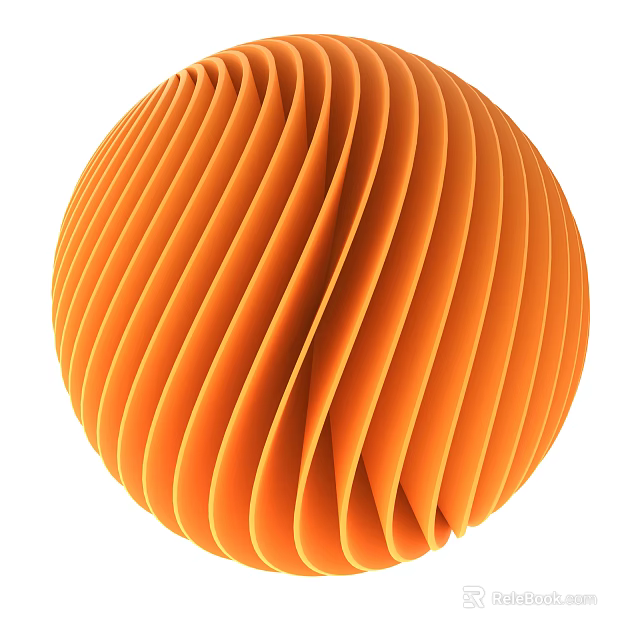 Elegant Orange Spherical Decorative Ornament Set With Wavy Folded Texture 3d model 