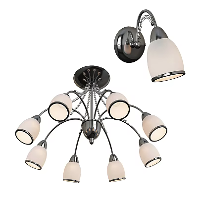 Modern Lighting Combination With Multi Bulb Chandelier And Glass Shade Wall Lamp 3d model