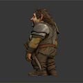 3D Rendered Fantasy Dwarf Character Smiling Wearing Leather Armor And Holding Dagger
