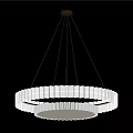 Modern White Two Tiered Circular Chandelier with Ribbed Design and Metal Wires in Minimalist Room