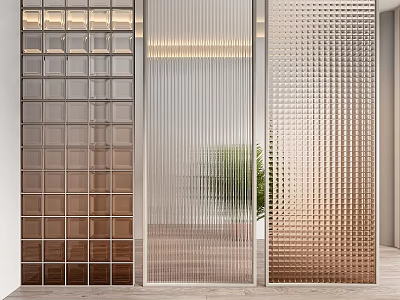 Modern Interior Space With Three Stylish Glass Room Dividers And Green Plant 3d model