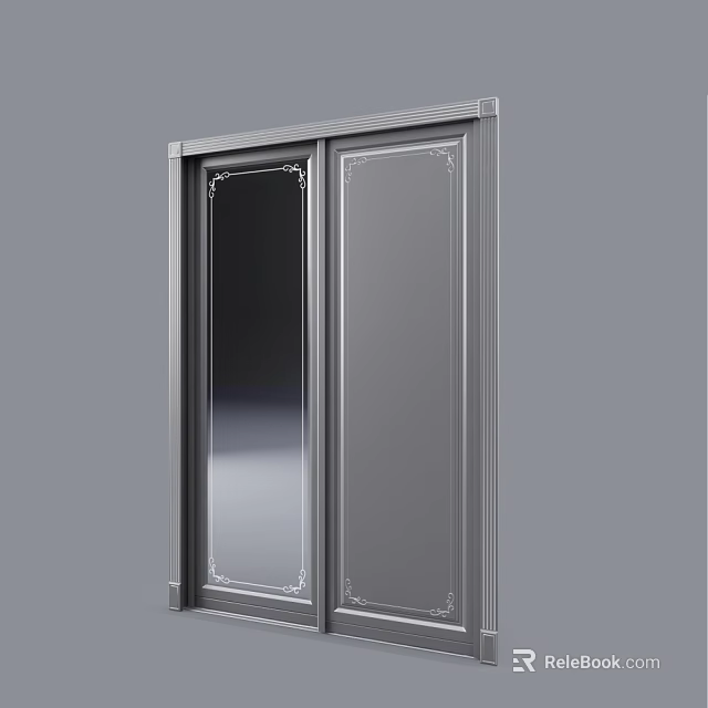 Modern Sliding Door With Metal Frame Glass Panels And Decorative Borders 3d model 