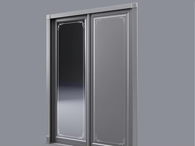 Modern Sliding Door With Metal Frame Glass Panels And Decorative Borders 3d model