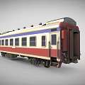 Vintage Train Carriage With Red White Blue Exterior Featuring Row Of Windows And Roof Equipment