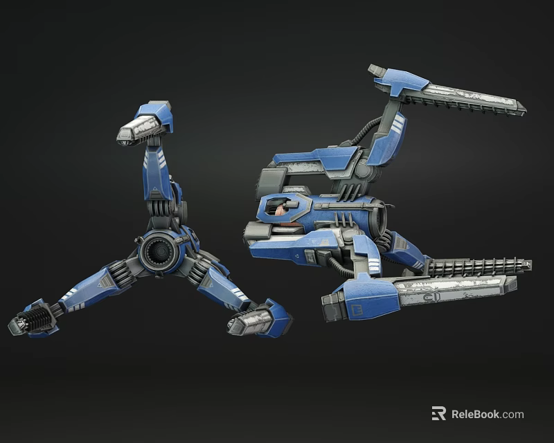 Futuristic Blue Mechanical Weapon With Mechanical Arm And Multi Barrel Structure 3d model