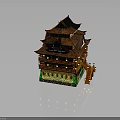 Exquisite Traditional Asian Architecture With Multi Tiered Roof Wooden Structure Green Base And Red Staircase