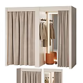 Neutral Toned Clothing Store Interior With Hanging Clothes Mirror And Wooden Stools
