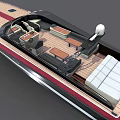 Modern Yacht With Wooden Deck Red Stripe And Black Hull