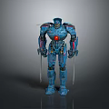 Blue Armored Mecha Robot Warrior Design With Two Swords And Red Chest Core