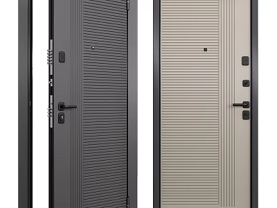 Dark Gray And Light Beige Hinged Doors With Vertical Stripes Door Locks And Handles 3d model