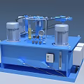 Blue Hydraulic Industrial Equipment With Dual Motors Pipes Gauges And Valves On Stable Base
