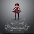 Red Doll Figure Standing On Transparent Crystal Decorative Base