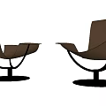 Modern Brown Leather Leisure Chairs With Black Metal Frame And Round Base Design
