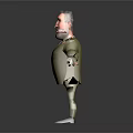 3D Animated Male Character In Green Military Uniform With Medals Arms Outstretched Against Dark Background