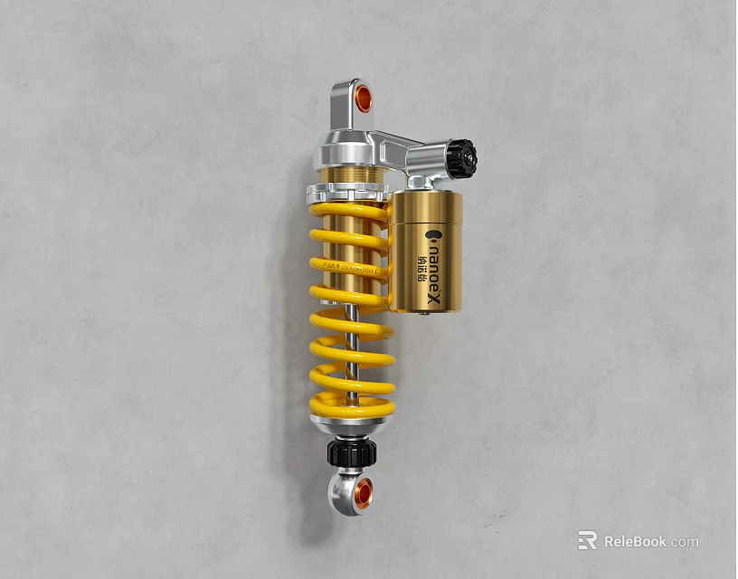 Smart Machine Shock Absorber With Yellow Spring And Golden Components 3d model 