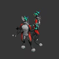 Cartoon Anthropomorphic Game Film Character with Gray Body Red Tail Green Ears and White Paws