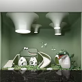 Dinosaur Themed Kids Play Area With Green Wall Slide And White Dino Eggs Decor