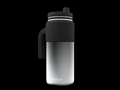 Stylish TREASURE Stainless Steel Tumbler With Silver Body Black Lid And Handle 3d model